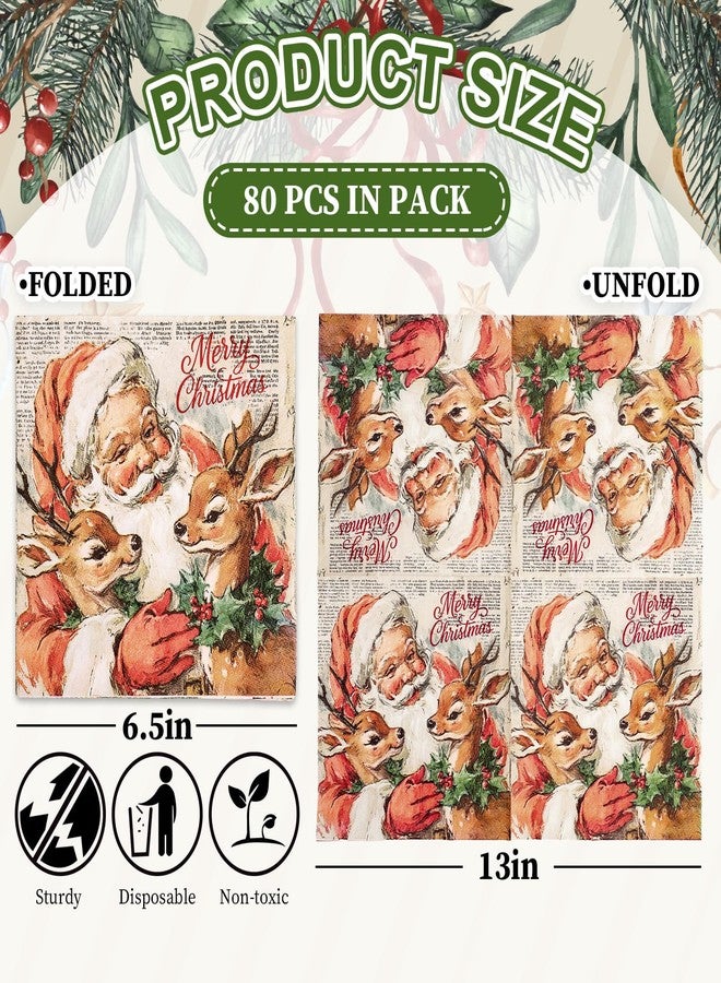 وولاين مجموعة مناديل ورقية عتيقة من والين، 80 قطعة، بتصميمات سانتا ورنة، مثالية للغداء، ولحفلات الشتاء، وللحلوى والعشاء، ولتزيين الطاولات في حفلات الأعياد. - Image 2